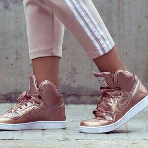 Nike Son of Force Limited Edition High Top Sneakers Metallic Rose Gold Size 7.5